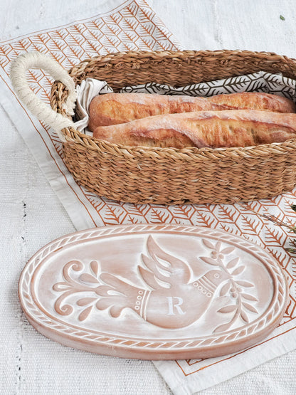 Monogrammed Bread Warmer & Basket - Bird Oval