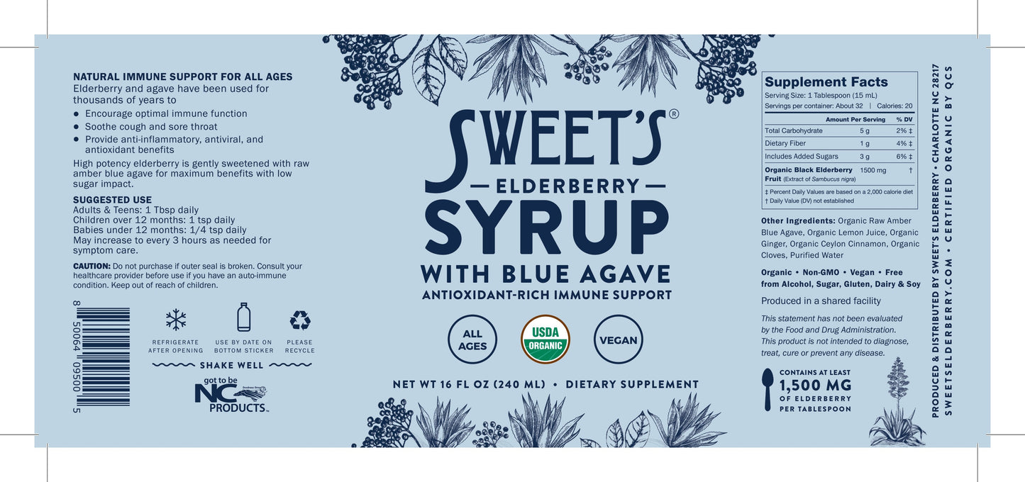 Elderberry Syrup with Blue Agave - Organic