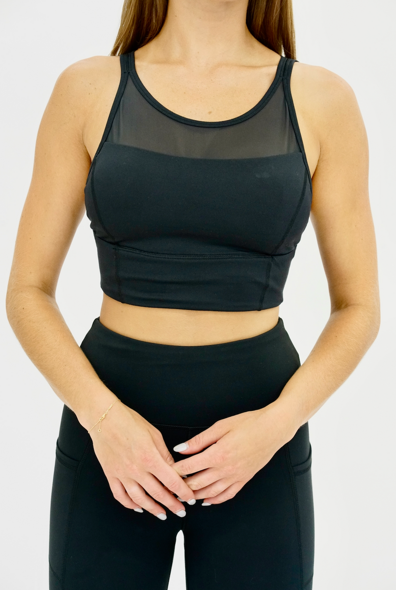 Seaav Sustainable Activewear Mesh Sports Bra Top in Black