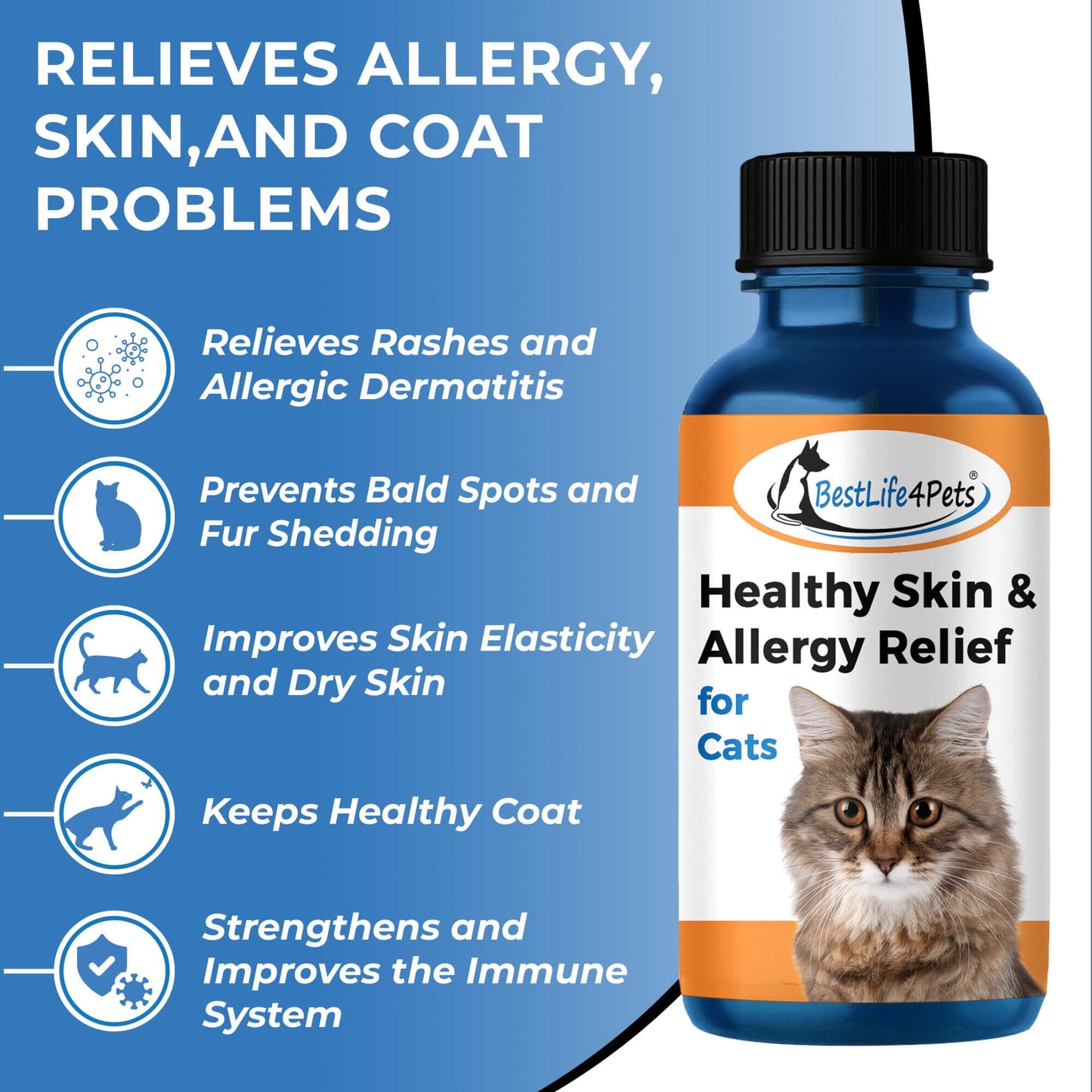 Healthy Skin for Cats - Cat Miliary Dermatitis, Skin Allergy & Cat Scabs Remedy by BestLife4Pets