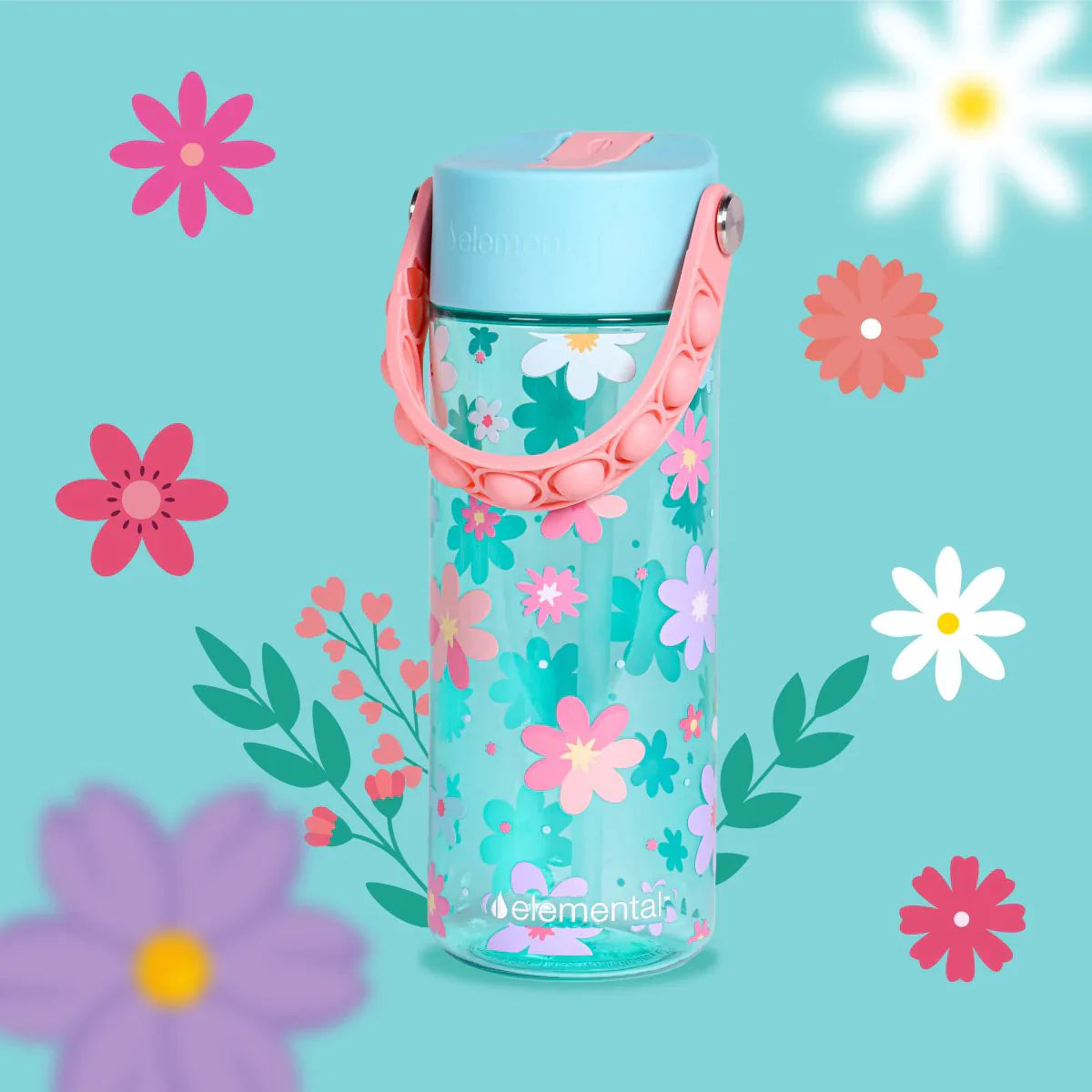 Elemental Splash 18oz Pop Bottle 2 Pack -  Stylish Cat and Spring Blossom