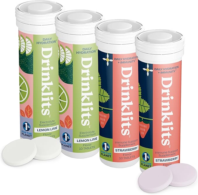 Lemon-Lime Daily Hydration & Strawberry Daily Immune Support (4) Tube Combo Pack by Drinklits