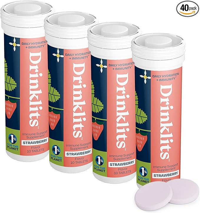 Strawberry Daily Immune Support Tablets (4) Tube Bundle by Drinklits