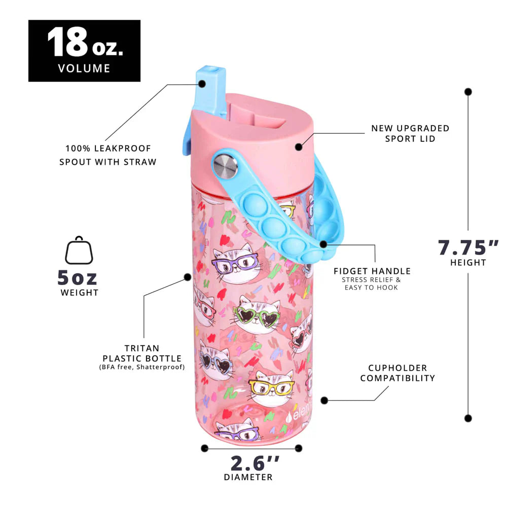 Elemental Splash 18oz Pop Bottle 2 Pack -  Stylish Cat and Spring Blossom