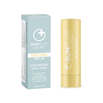 Island Coconut Lip Life Nourishing Lip Balm SPF 25 - with Organic Aloe, Jojoba, Red Raspberry and Evening Primrose.