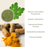 Premium Organic Turmeric Curcumin 95% Curcuminoids, Moringa Isothiocyanates & Black Pepper Piperine Extract, Vegan Capsules in a Glass Jar (Month Supply)