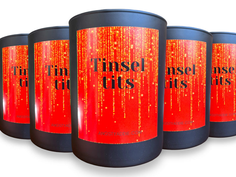 Tinsel Tits Christmas candle by Angsty Addie