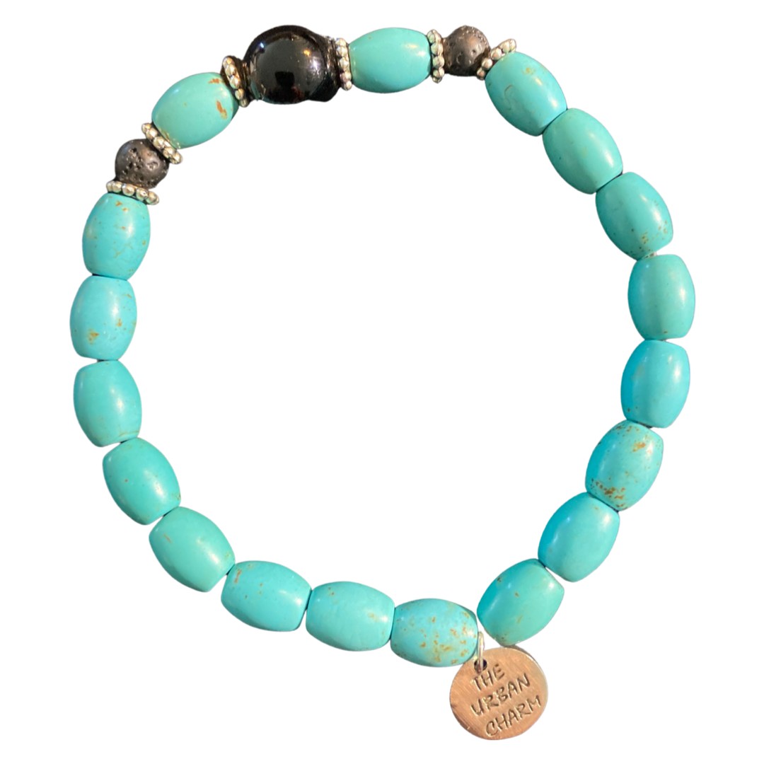 Turquoise, Black Onyx and Black Lava Rock Bracelet by The Urban Charm