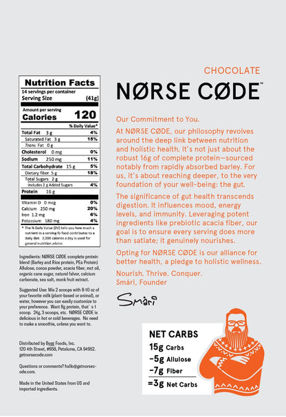 NØRSE CØDE Chocolate Plant Protein Powder: Power Through Your Day, Naturally.