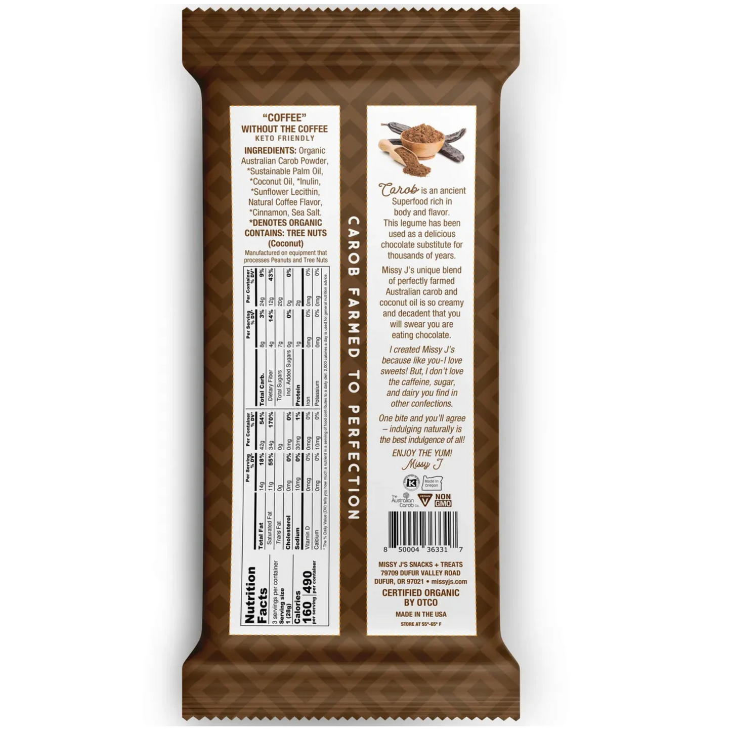 Missy J's Organic 3pk Carob Dark Delights Unsweetened Sampler Candy Bar