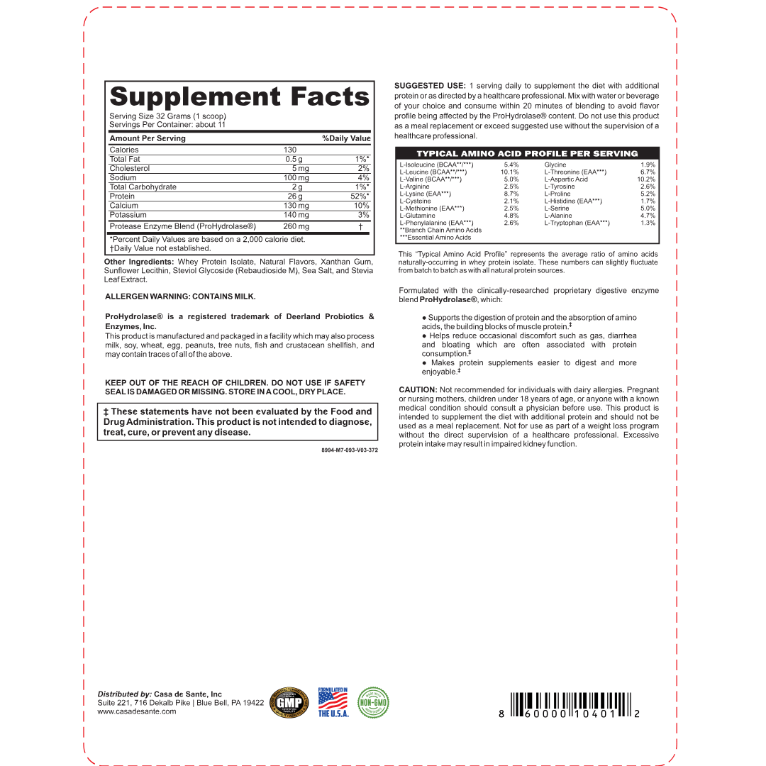 Elemental Whey WPI Protein Powder + Digestive Enzymes (Vanilla) | Low FODMAP & GLP-1 Gut-Gentle Muscle Support