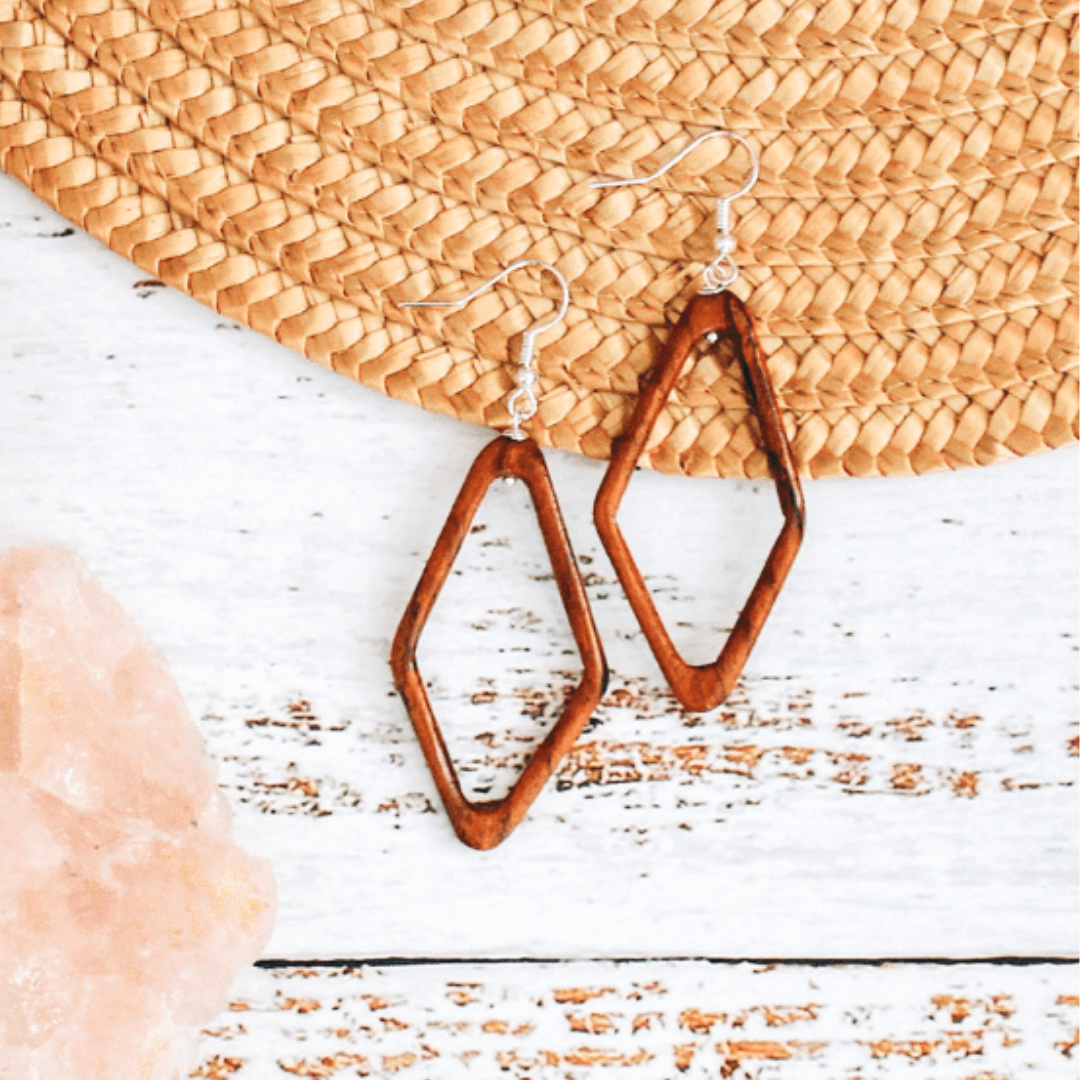 Wood Diamond Hoop Earrings by Upavim Crafts