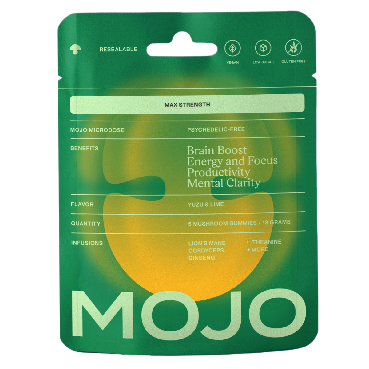 Max Strength Brain Boost Gummies  - Yuzu & Lime by Mojo | Mushroom Dosed Gummies