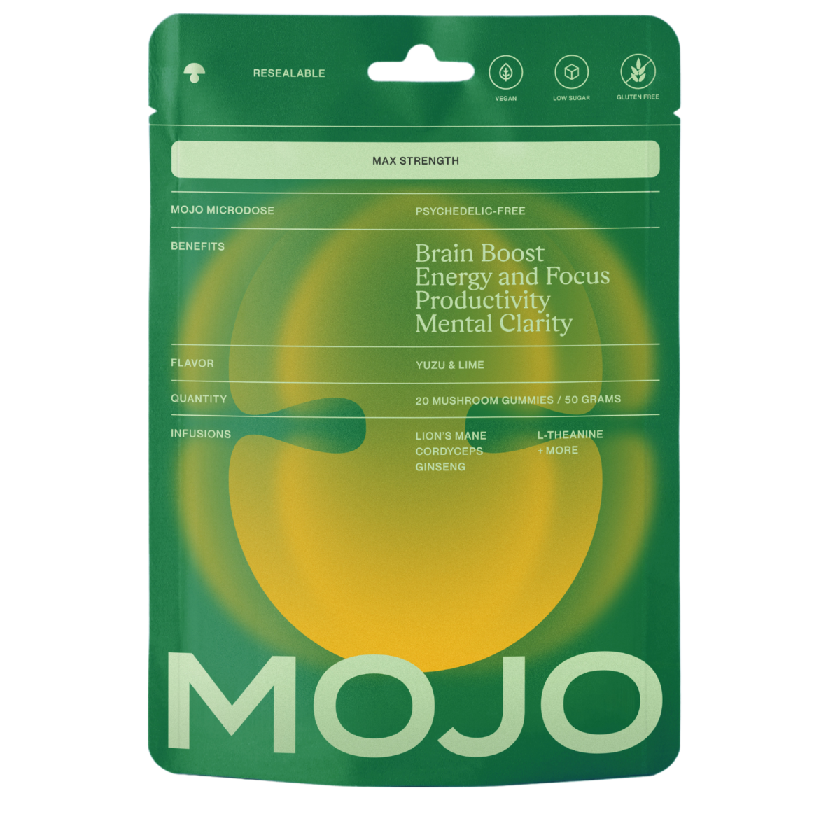 Max Strength Brain Boost Gummies  - Yuzu & Lime by Mojo | Mushroom Dosed Gummies