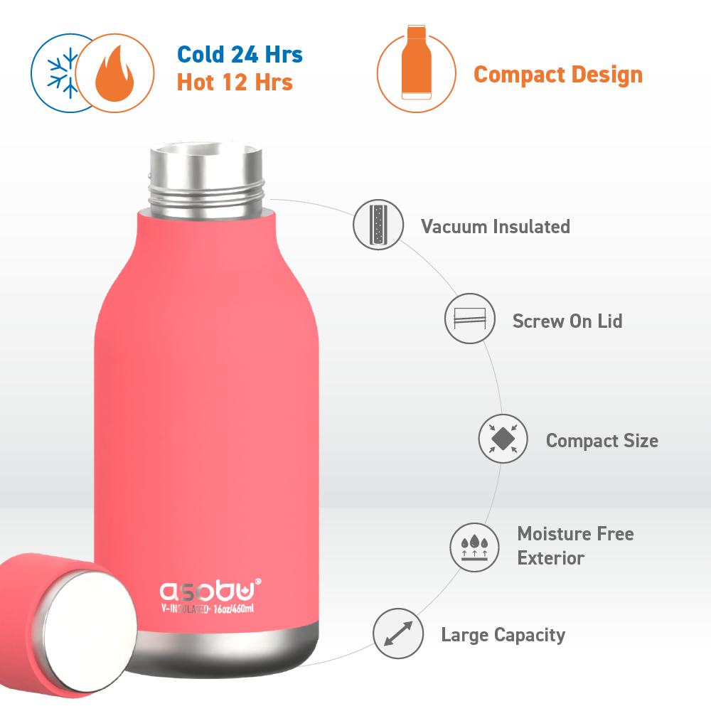 Urban Insulated and Double Walled Stainless Steel Bottle 16 Ounce by Asobu (Peach) by ASOBU®