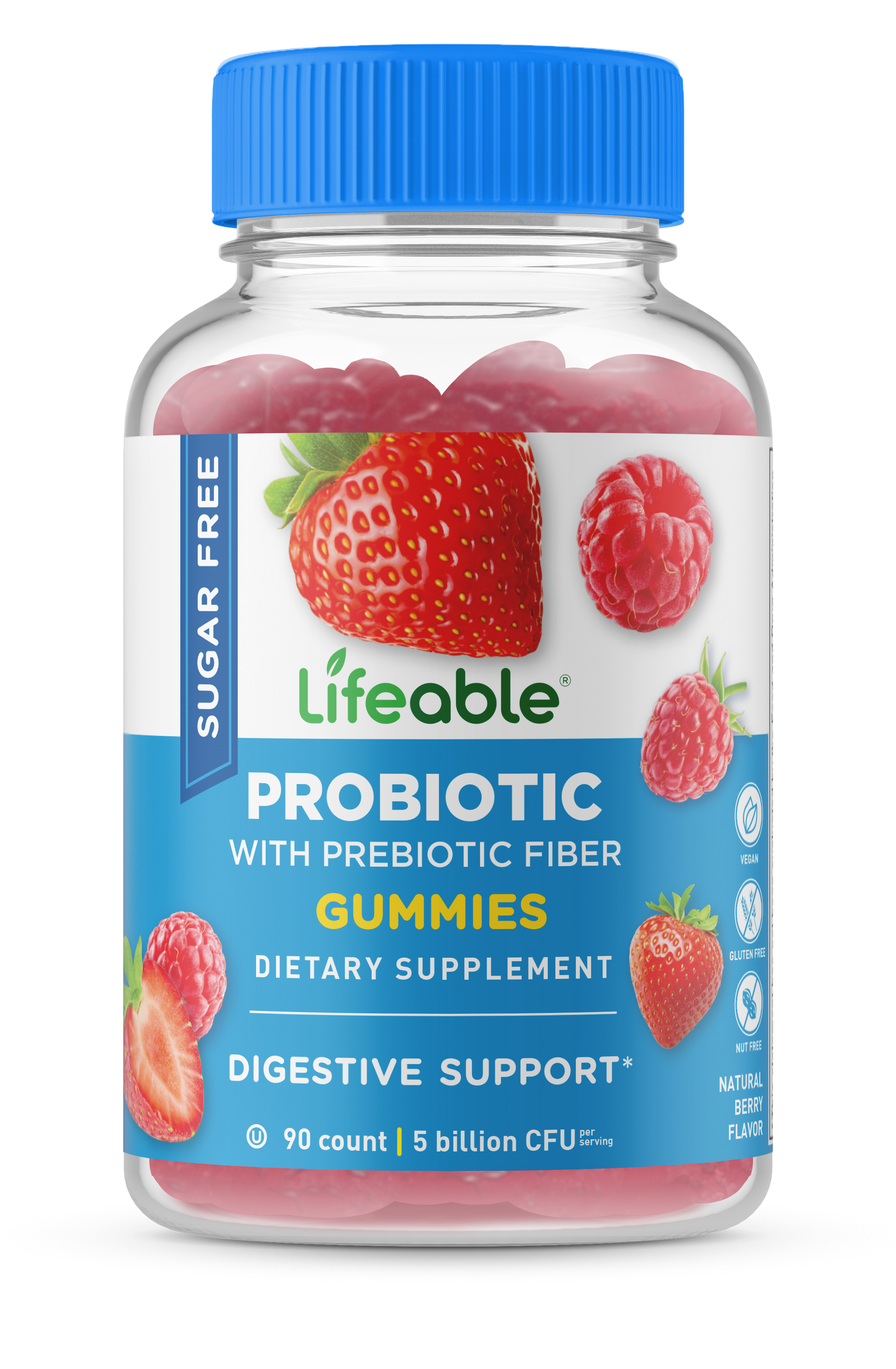 Lifeable Sugar Free Probiotics with Prebiotics Fiber Gummies for Adults, Man, Women – 90 Gummies
