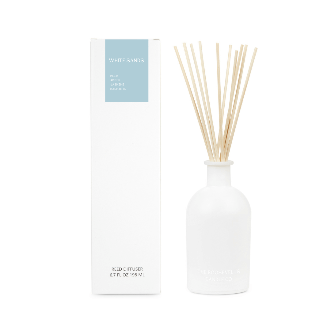 White Sands Reed Diffuser - Sea Salt, Jasmine, Dark Musk, Amber & Mandarin.