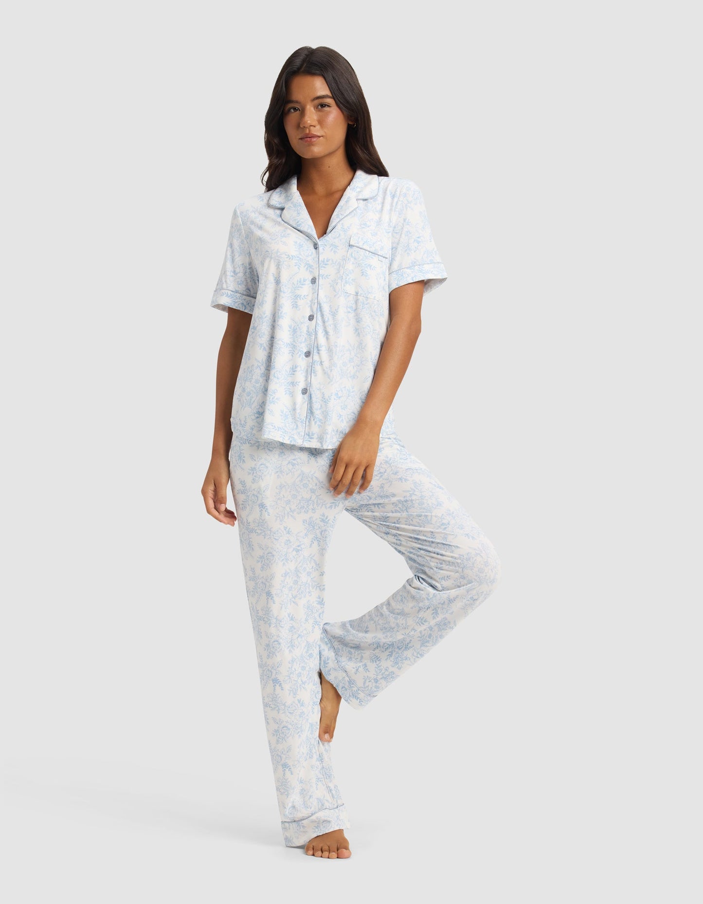 Women's Bamboo Stretch-Knit Short Sleeve & Pant Pajama Set