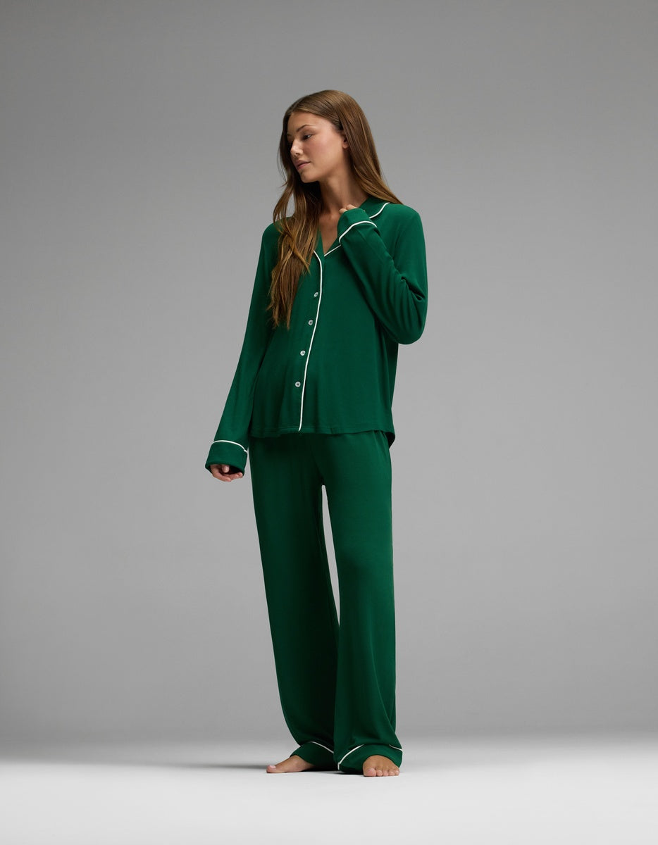 Women's Bamboo Rib-Knit Classic Long Sleeve Pajama Set