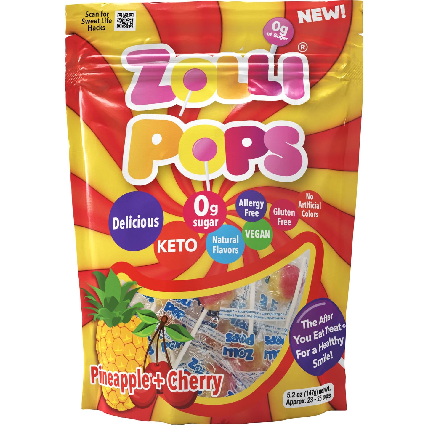 Zollipops 115-ct Sugar-Free Fruit-Swirls in 5 Flavors, by Zolli Candy