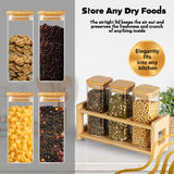 Berkware Glass Mini Storage Jars with Bamboo Lids and Display Stand - For Coffee, Sugar, Candy etc.