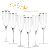 Berkware Twisted Stem Champagne Glass with Gold tone Rim, Set of 6