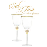 Berkware Set of 2 Gold tone Wine Glasses - Luxurious Rose and White Wine Glass with Dazzling Rhinestone Design and Gold tone Rim