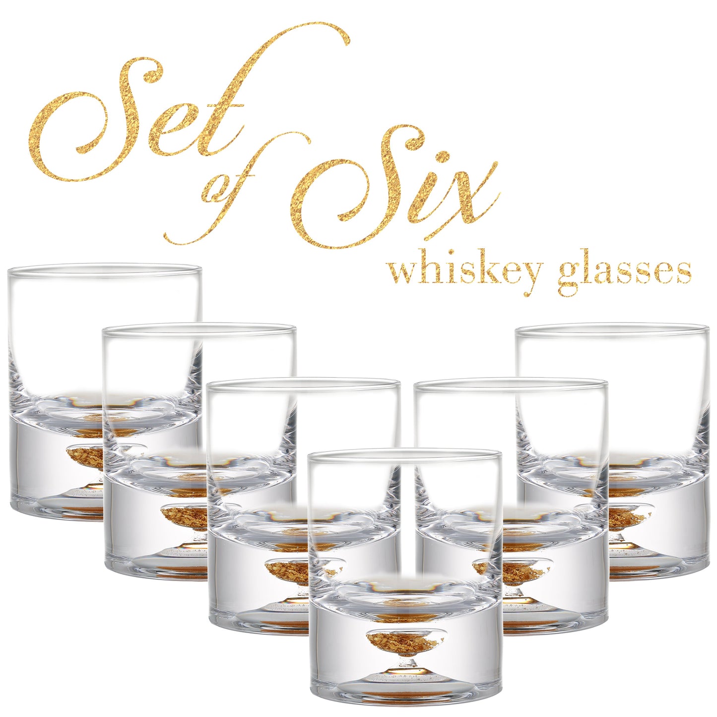 Berkware Lowball Whiskey Glasses with Unique Embedded Gold tone Flake Design - Set of 6