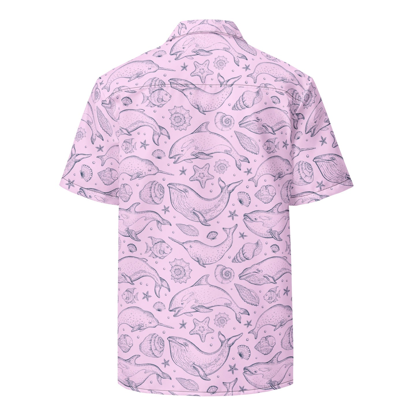 Pink Whale Pod Pattern Hawaiian Button Shirt: Dive into Coastal Chic!