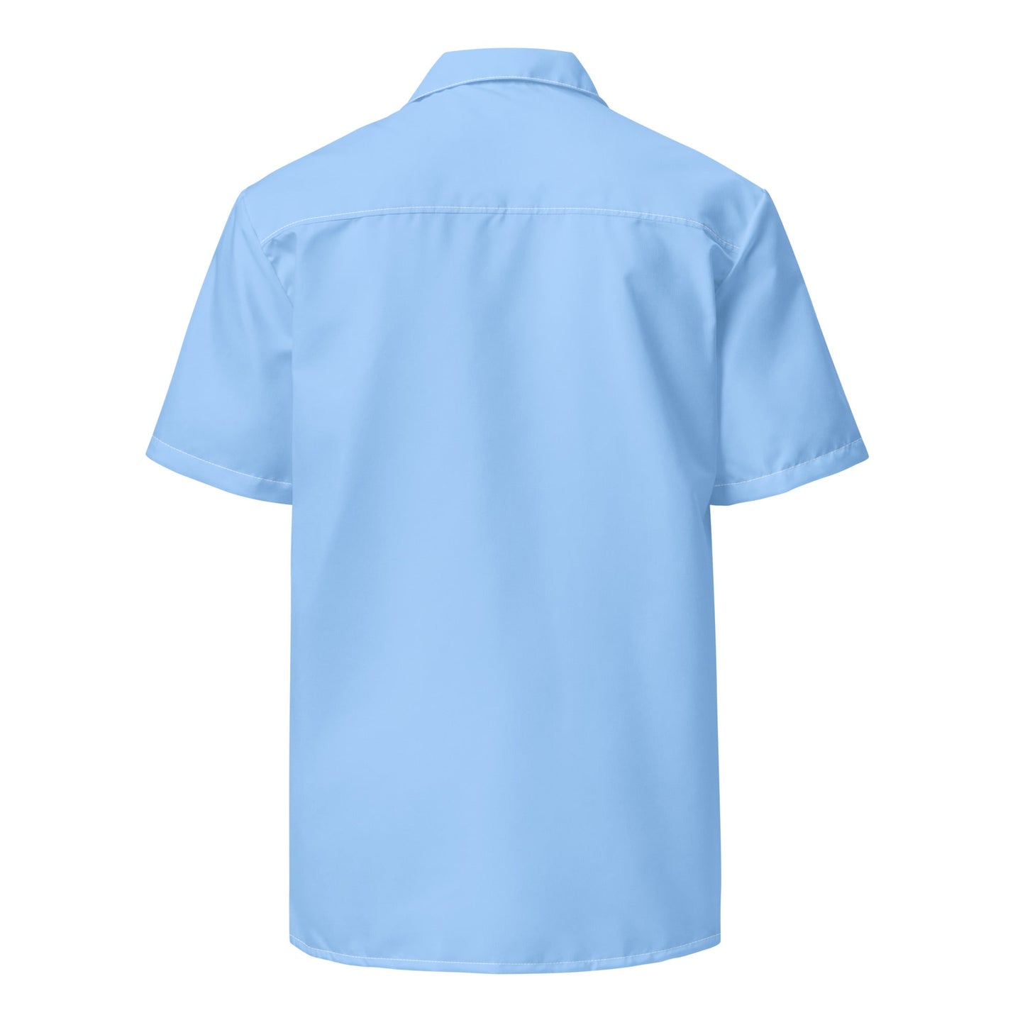 Stylish Solid Island Sky Blue Camp Shirt - Recycled Polyester, Pulls 2 Pounds of Ocean Plastic, Ideal for Men, Travelers, Beach Lovers