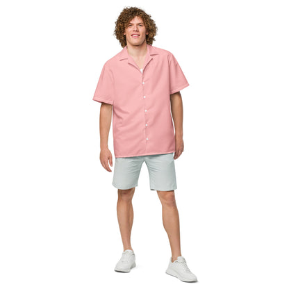 Elegant Coral Pink Camp Shirt | Recycled Polyester | Solid Button-Down | Gift for Him, Beach Lovers | Removes 2 Pounds Ocean Plastic