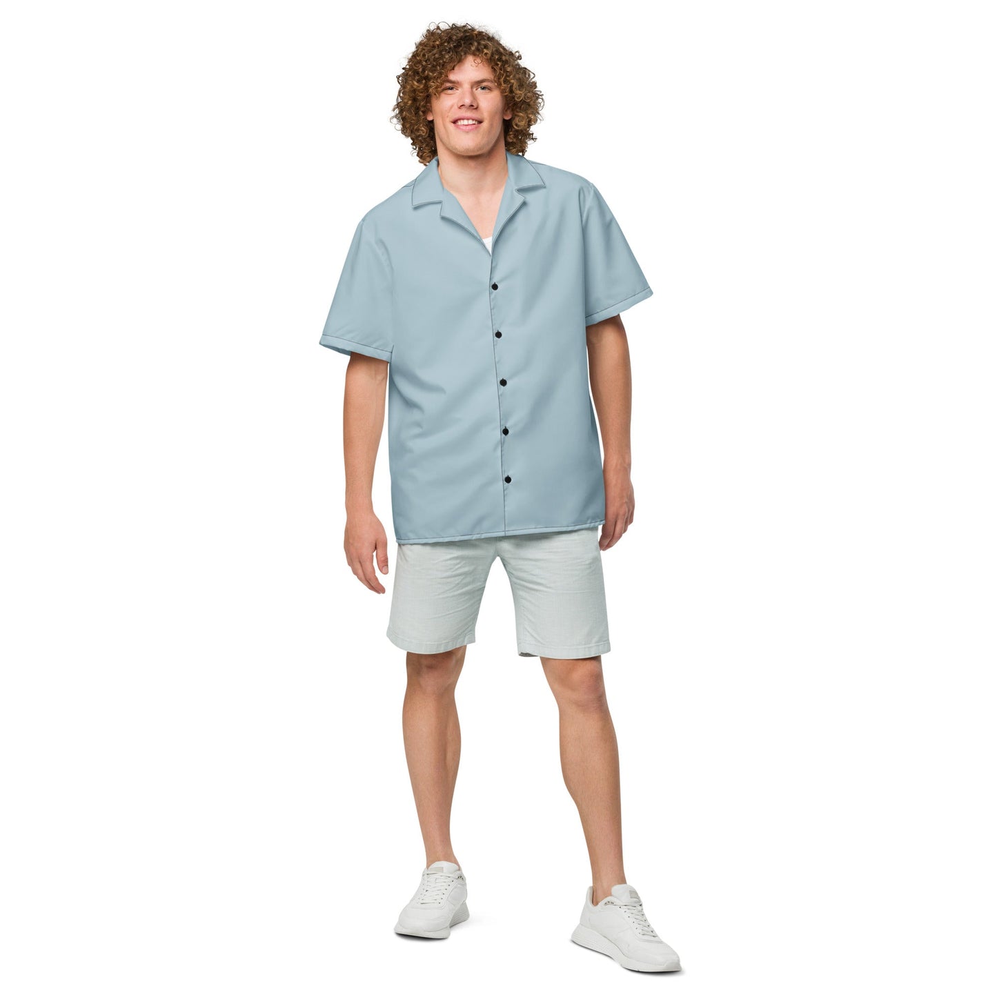 Stylish Recycled Polyester Camp Shirt | Solid Shark Skin Blue | Gift for Him | Removes 2 Pounds of Ocean Plastic