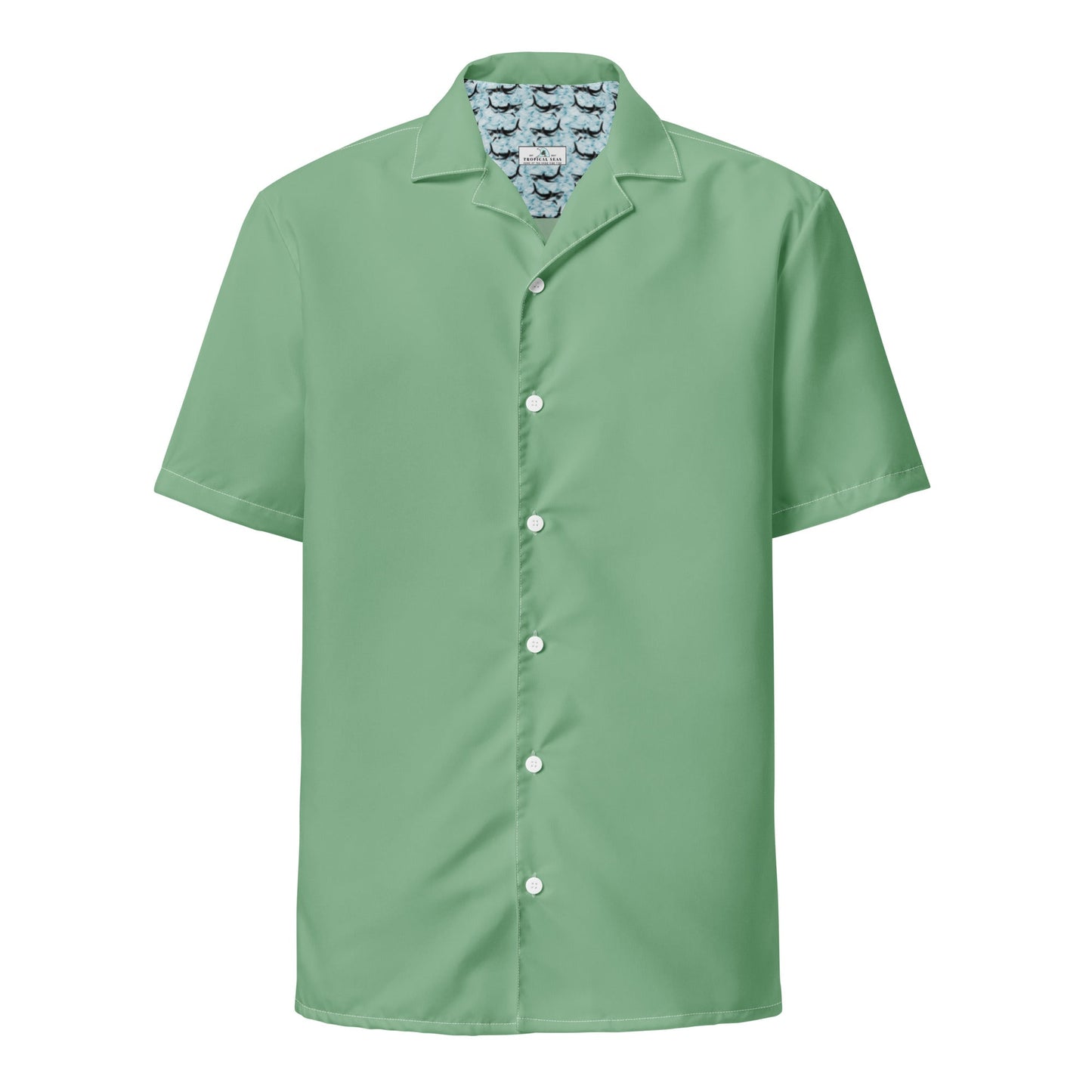 Stylish Solid Palm Green Camp Shirt - Recycled Polyester, Pulls 2 Pounds of Ocean Plastic, Ideal for Men, Travelers, Beach Lovers