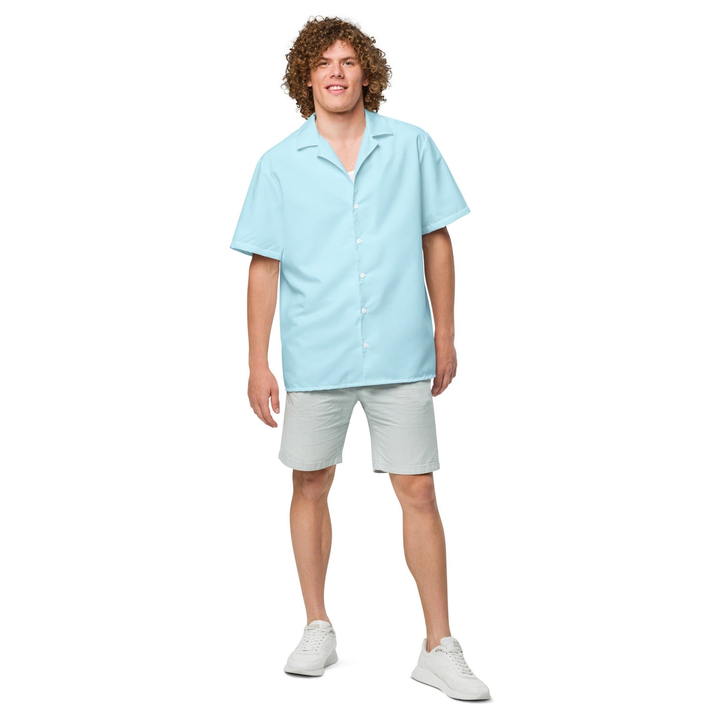 Stylish Recycled Polyester Bahama Water Blue Button Down Camp Shirt | Eco-Friendly | Gift for Him | Resort Wear