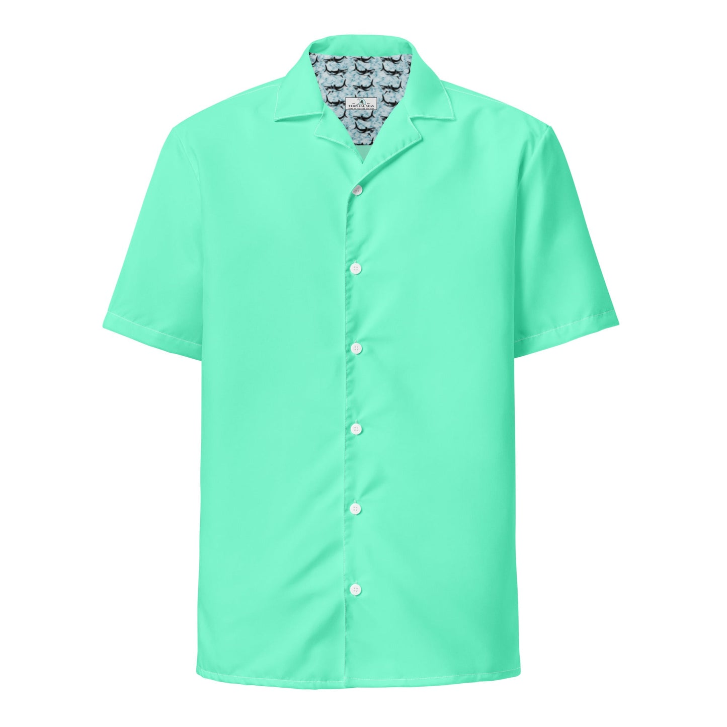 Stylish Aqua Sky Camp Shirt | Recycled Polyester, Solid Button-Down, Gift for Him | Pulls 2 Pounds of Ocean Plastic