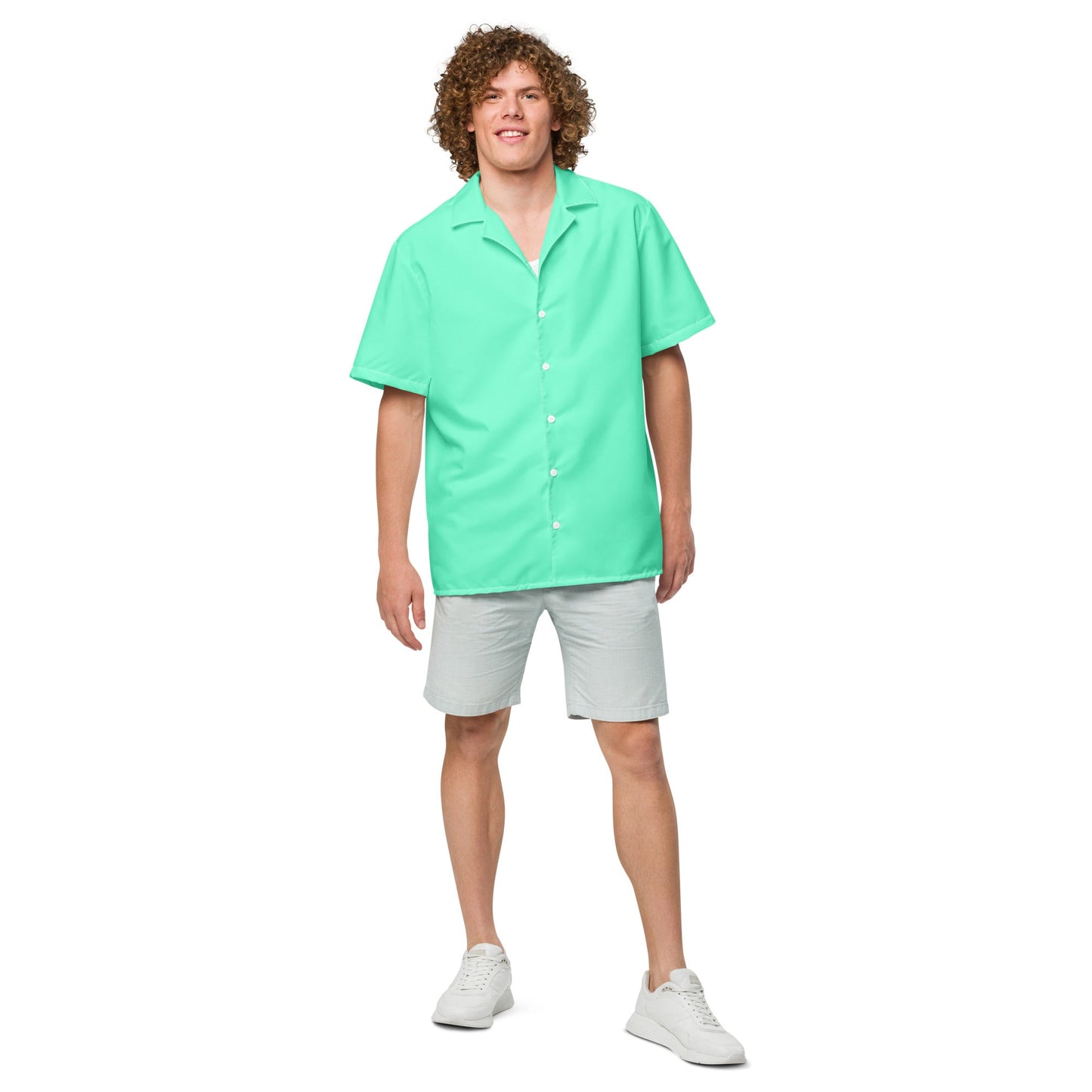 Stylish Aqua Sky Camp Shirt | Recycled Polyester, Solid Button-Down, Gift for Him | Pulls 2 Pounds of Ocean Plastic