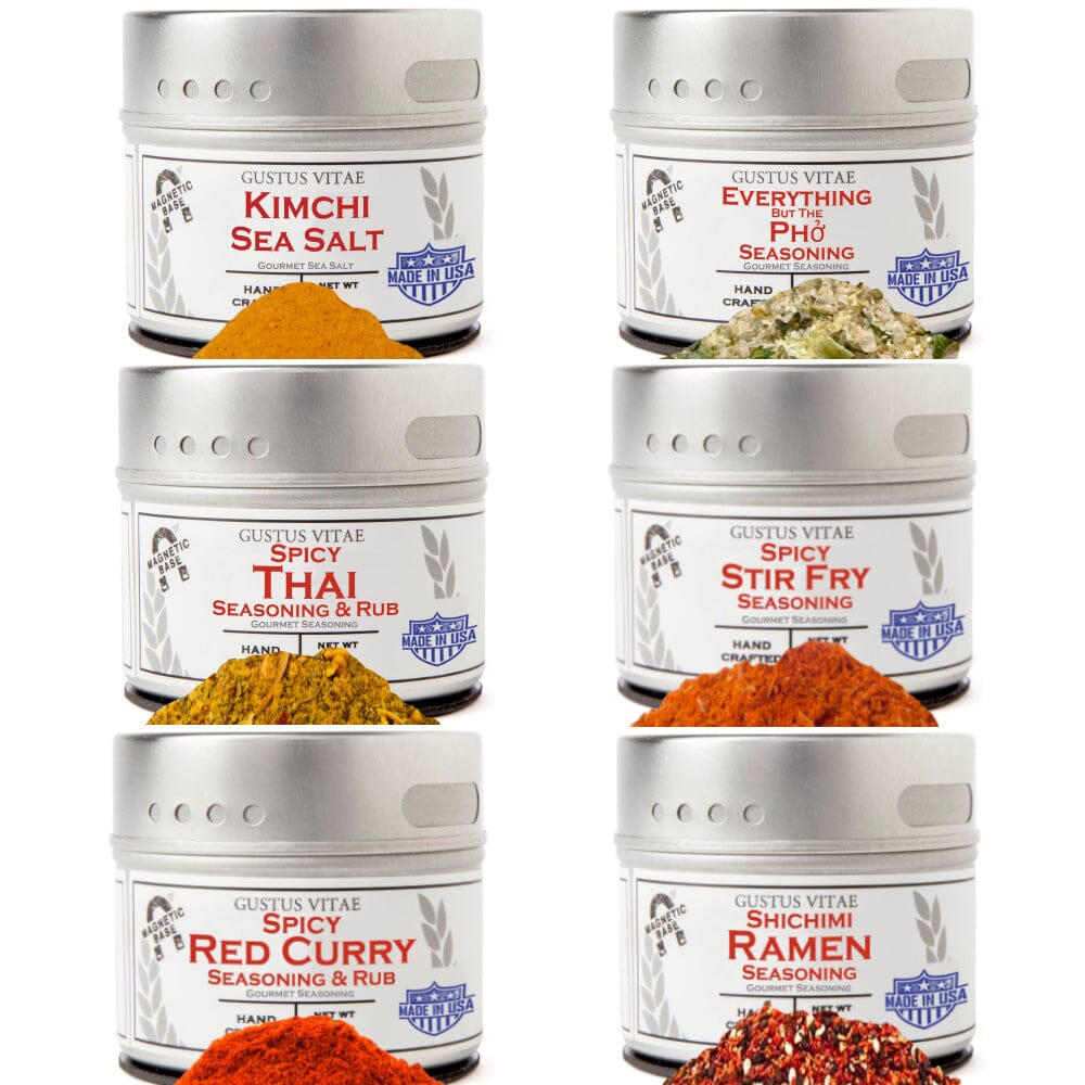 Asian Seasonings Gift Set - Tastes of Asia - Artisanal Spice Blends Six Pack by Gustus Vitae