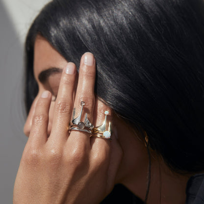 Grey Moonstone Crown Ring