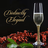 Berkware Champagne Glasses Set of 2 - Luxurious Crystal Champagne Flutes - Elegant Rhinestone Embellished Stem - Two Gold tone Champagne Glasses for toasting