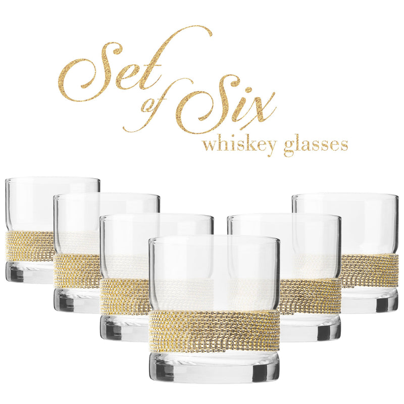 Berkware Set of 6 Old Fashioned Whiskey Glasses with Gold Design