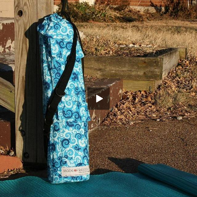 Yoga Mat Bag in Blue Floral Scroll Print by Made for Freedom