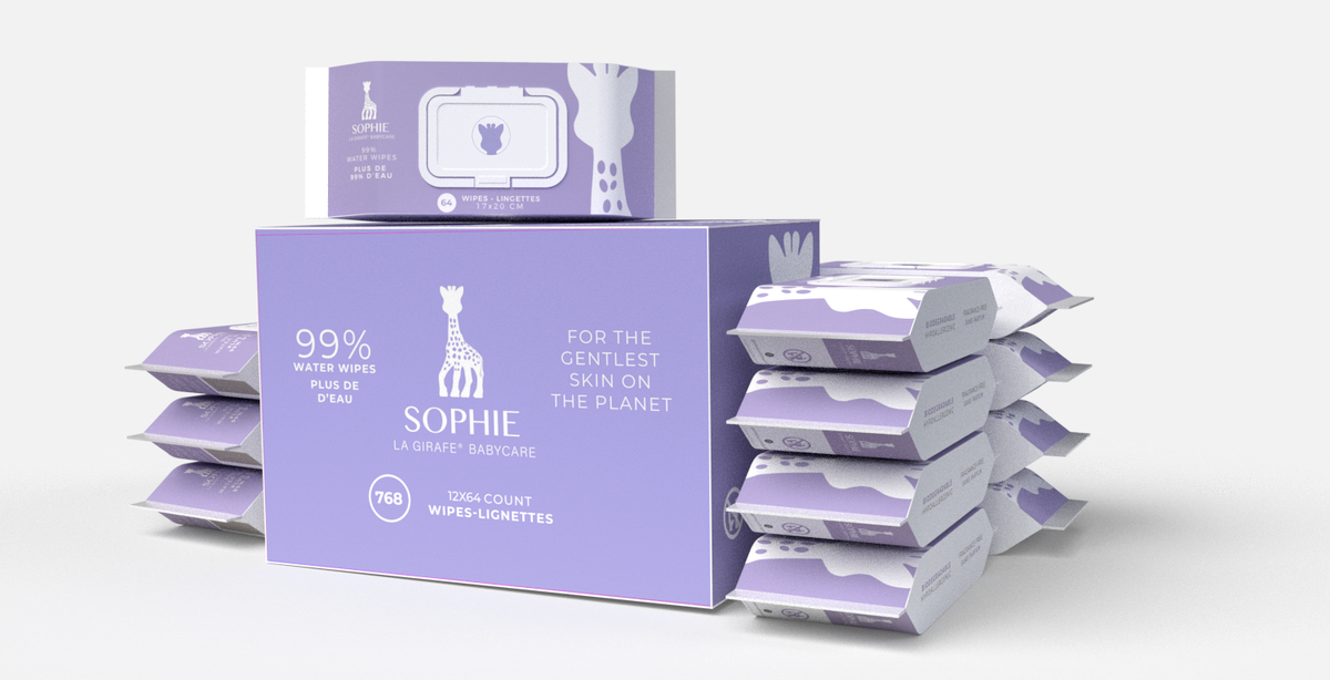 99% WATER BABY CLEANSING WIPES- 12 Packs of 64 Wipes (Changing Table Size) by Sophie la Girafe Babycare