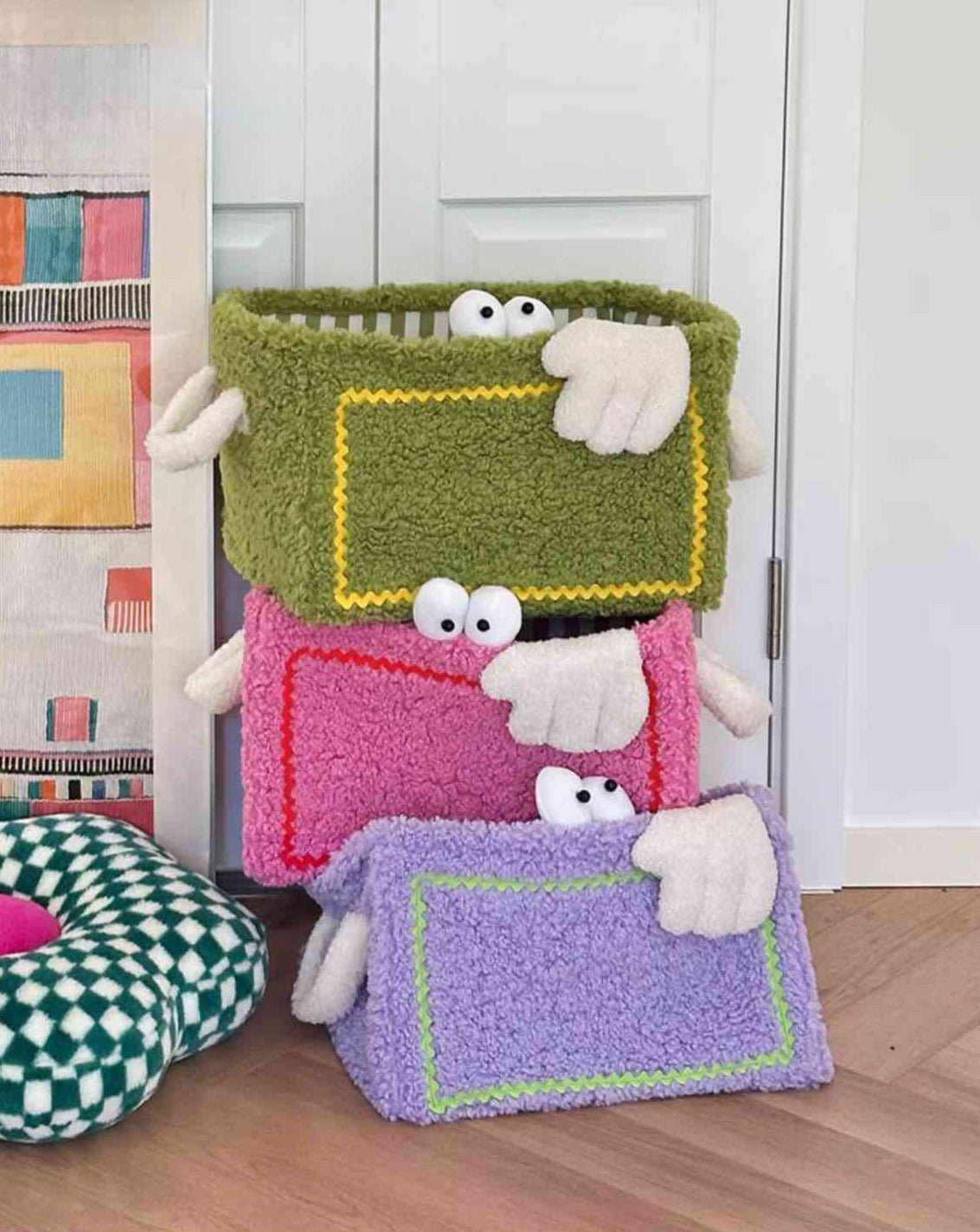 Whimsical Eclectic Big Eyes Plush Cute Laundry Storage Baskets - Laundry Bag for Kids Children