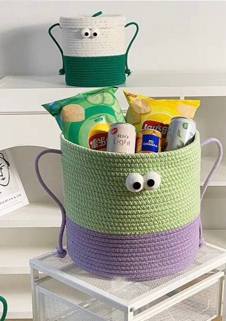 Whimsical Cute Big Eyes Woven Laundry Storage Basket Bag