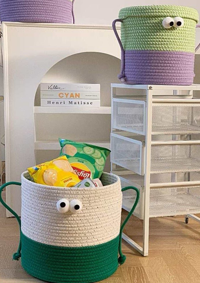 Whimsical Cute Big Eyes Woven Laundry Storage Basket Bag