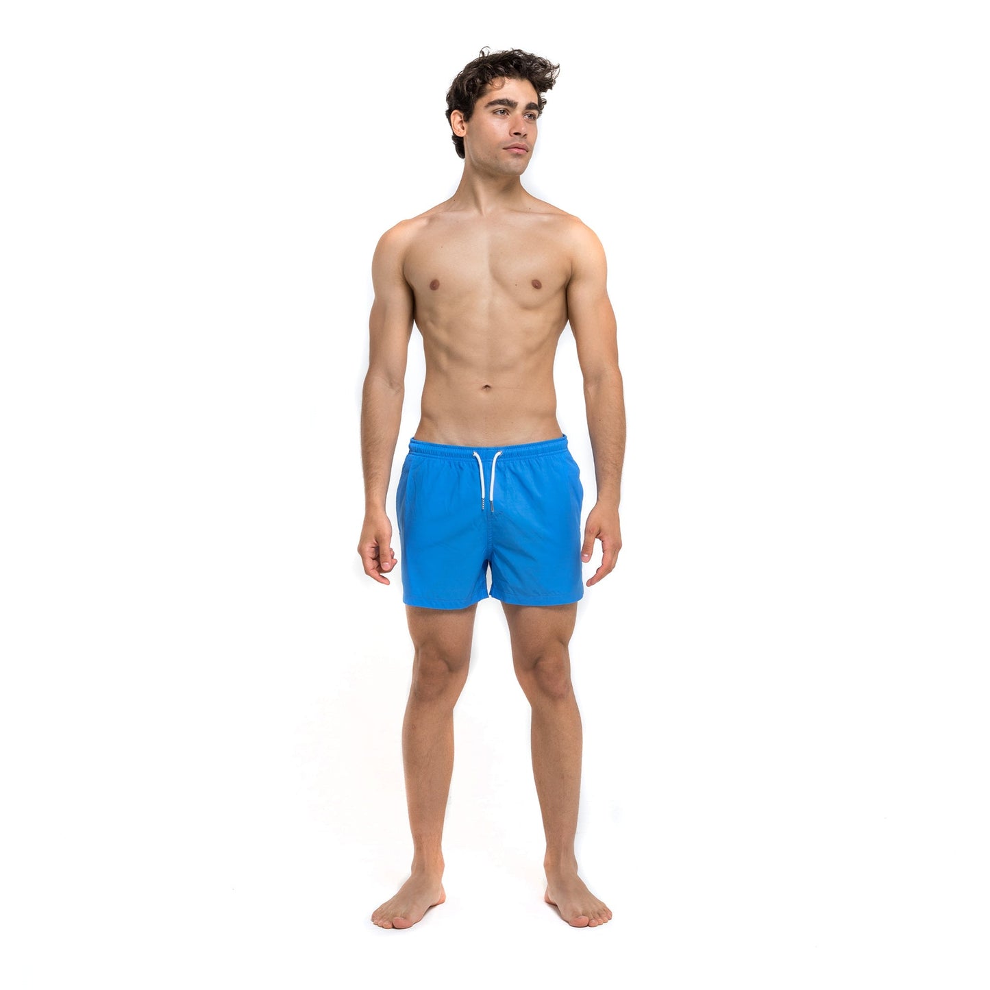 Blue Solid Green Pocket - 3.5" Swim Trunks by Bermies