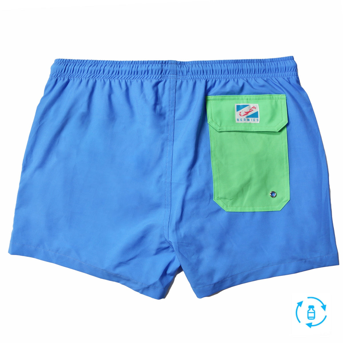 Blue Solid Green Pocket - 3.5" Swim Trunks by Bermies