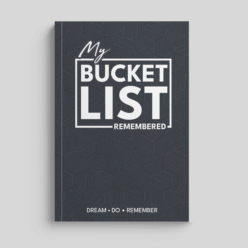 Cover of 'My Bucket List Remembered' journal for documenting life achievements and memories.