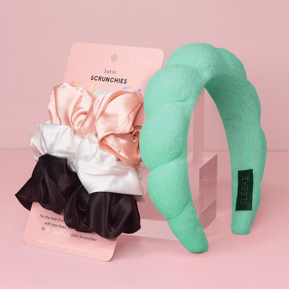 Cloud Nine Hair Essentials Bundle (Spa Headband & Satin Scrunchies)