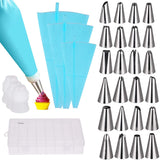 Cheer Collection Cake Decorating Supplies Kit - 30 in 1 cake decorations, 24Pcs Professional Stainless Steel DIY Icing Tips with 3 Reusable Coupler & Storage Case & 3 Sizes Silicone Cake Decorating Pastry Bags